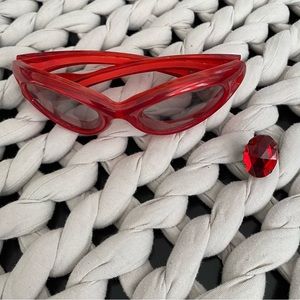Light Up Glasses Red Jewel Ring Retro Go-Go Hippie Halloween Costume Red